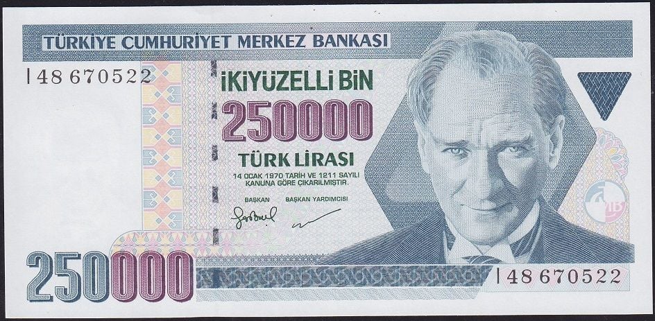 7.Emisyon 3.Tertip 250000 Lira I48 670522 Çil