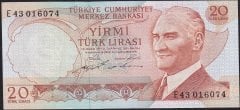 6.Emisyon 2.Tertip 20 Lira E43 016074 Ççt Çilaltı