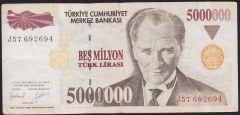 7.Emisyon 5 000 000 Lira J57 692694 Çok Temiz+