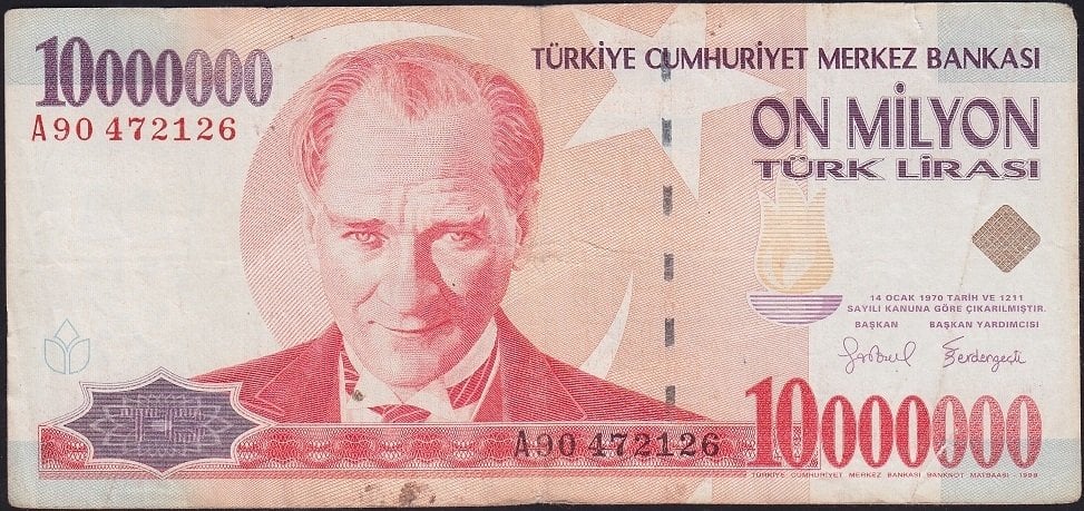 7.Emisyon 10 000 000 Lira A90 472126 Çok Temiz