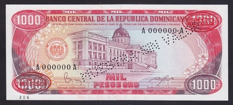 Dominik Cumhuriyeti 1000 Pesos Oro 1984 Çil Specimen Pick124S