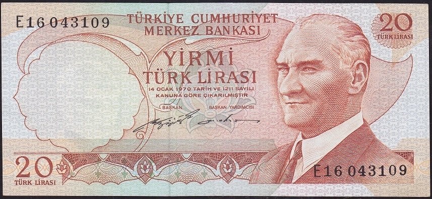 6.Emisyon 2.Tertip 20 Lira E16 043109 Çok Temiz+