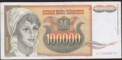 Yugoslavya 100000 Dinar 1993 Çok Temiz+