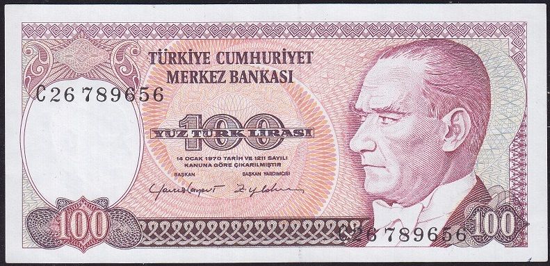 7.Emisyon 2.Tertip 100 Lira C26 789656 Çil