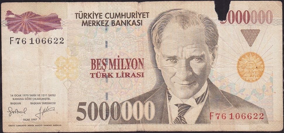 7.Emisyon 5 000 000 Lira F76 106622 Haliyle