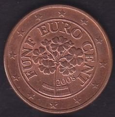 Avrupa 5 Euro Cent 2008 Avusturya