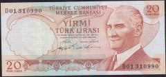 6.Emisyon 2.Tertip 20 Lira D01 310990 Çok Temiz+