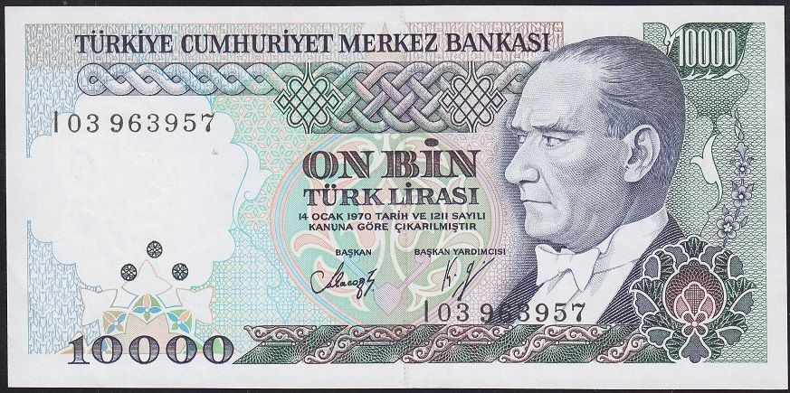 7.Emisyon 4.Tertip 10000 Lira I03 963957 Çilaltı Çil