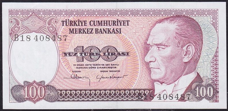 7.Emisyon 1.Tertip 100 Lira B18 408487 Çilaltı Çil