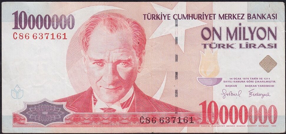 7.Emisyon 10 000 000 Lira C86 637161 Çok Temiz+