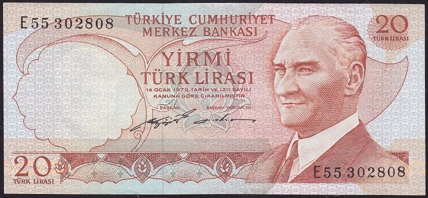 6.Emisyon 2.Tertip 20 Lira E55 302808 Çok Çok Temiz