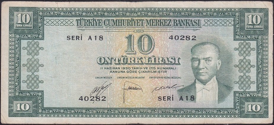 5.Emisyon 1.Tertip 10 Lira A18 40282 Çok Temiz