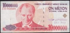 7.Emisyon 10 000 000 Lira C78 760809 Çok Temiz