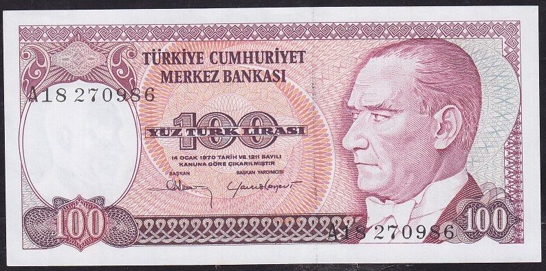 7.Emisyon 1.Tertip 100 Lira A18 270986 Çilaltı