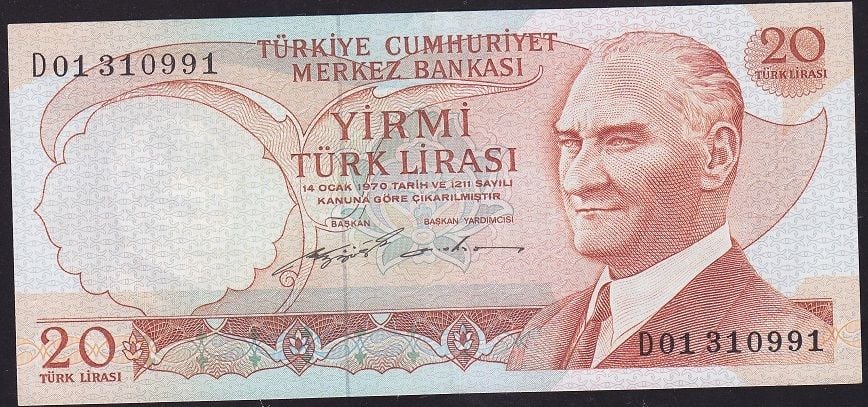 6.Emisyon 2.Tertip 20 Lira D01 310991 Ççt Çilaltı