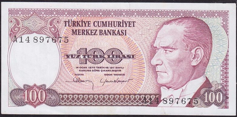 7.Emisyon 1.Tertip 100 Lira A14 897675 Çilaltı