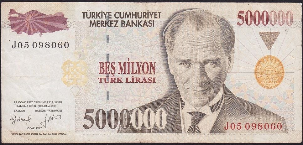 7.Emisyon 5 000 000 Lira J05 098060 Çok Temiz