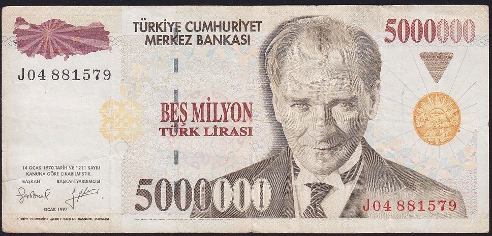 7.Emisyon 5 000 000 Lira J04 881579 Çok Temiz+