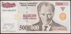 7.Emisyon 5 000 000 Lira J03 346475 Çok Temiz+