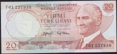 6.Emisyon 3.Tertip 20 Lira F61 237938 Çilaltı Çil