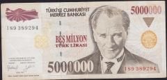 7.Emisyon 5 000 000 Lira I89 389294 Çok Temiz