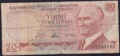 6.Emisyon 1.Tertip 20 Lira A22 048782 Temiz