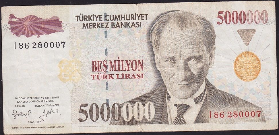 7.Emisyon 5 000 000 Lira I86 280007 Çok Temiz