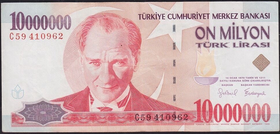 7.Emisyon 10 000 000 Lira C59 410962 Çok Temiz+