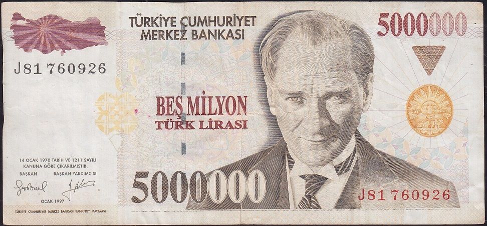 7.Emisyon 5 000 000 Lira J81 760926 Çok Temiz