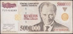 7.Emisyon 5 000 000 Lira F27 014183 Çok Temiz