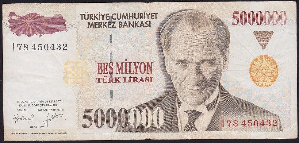 7.Emisyon 5 000 000 Lira I78 450432 Çok Temiz+