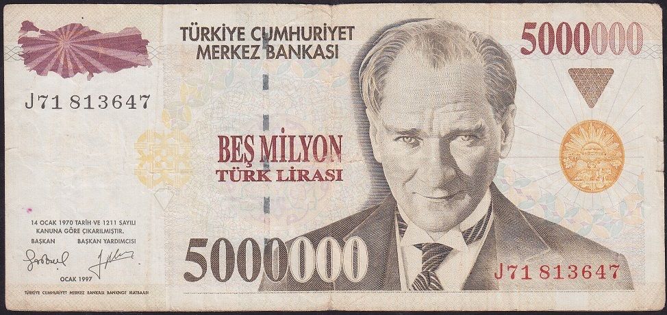 7.Emisyon 5 000 000 Lira J71 813647 Çok Temiz