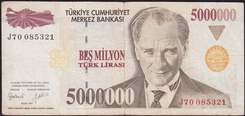 7.Emisyon 5 000 000 Lira J70 085321 Temiz