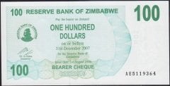 Zimbabwe 100 Dolar 2007 Çil Pick 42