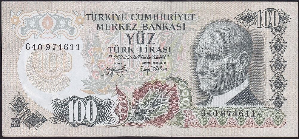 6.Emisyon 2.Tertip 100 Lira G40 974611 Çok Çok Temiz+