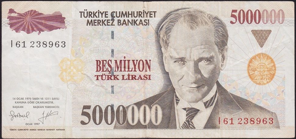 7.Emisyon 5 000 000 Lira I61 238963 Çok Temiz