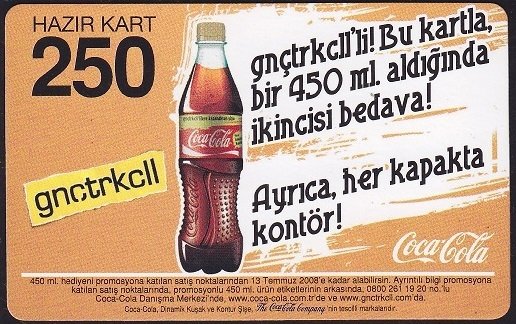 Turkcell Hazır Kart 250 Kontör 2010 Coca Cola