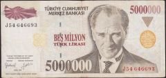 7.Emisyon 5 000 000 Lira J54 646693 Çok Temiz