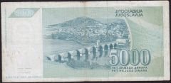 Yugoslavya 5000 Dinar 1992 Çok Temiz Z Serisi Replacement