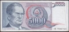 Yugoslavya 5000 Dinar 1985 Çok Temiz