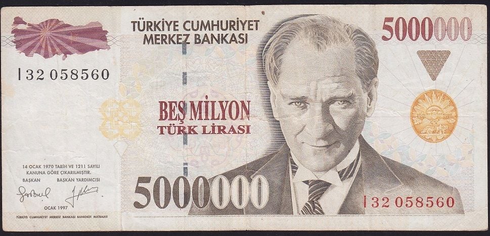 7.Emisyon 5 000 000 Lira I32 058560 Çok Temiz