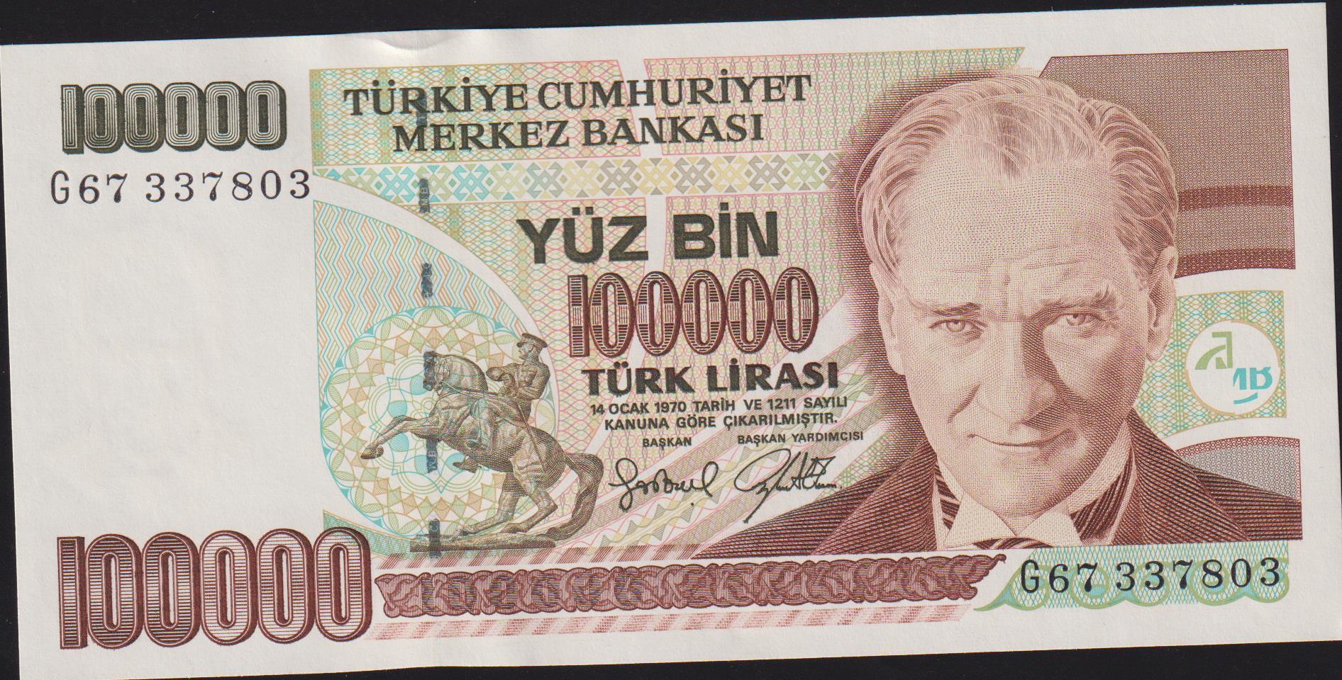 7.Emisyon 3.Tertip 100000 Lira G67 337803 Çil