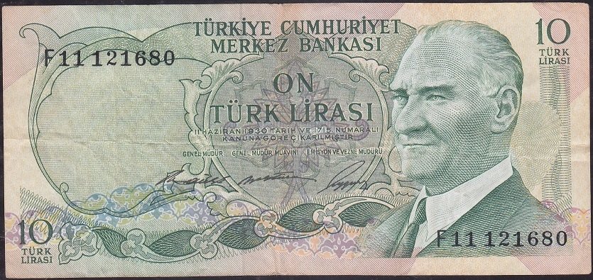 6.Emisyon 1.Tertip 10 Lira F11 121680 Çok Temiz