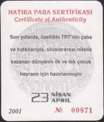 Hatıra Para Sertifikası - 23 Nisan 2001