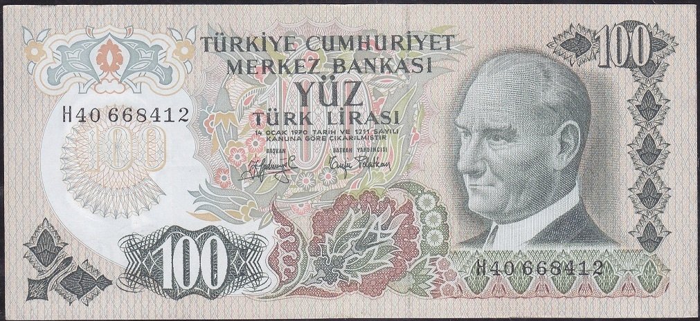 6.Emisyon 2.Tertip 100 Lira H40 668412 Çok Çok Temiz +