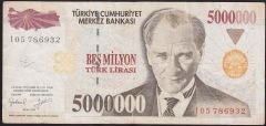 7.Emisyon 5 000 000 Lira I05 786932 Çok Temiz