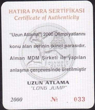 Hatıra Para Sertifikası - Uzun Atlama - 2000 Yılı