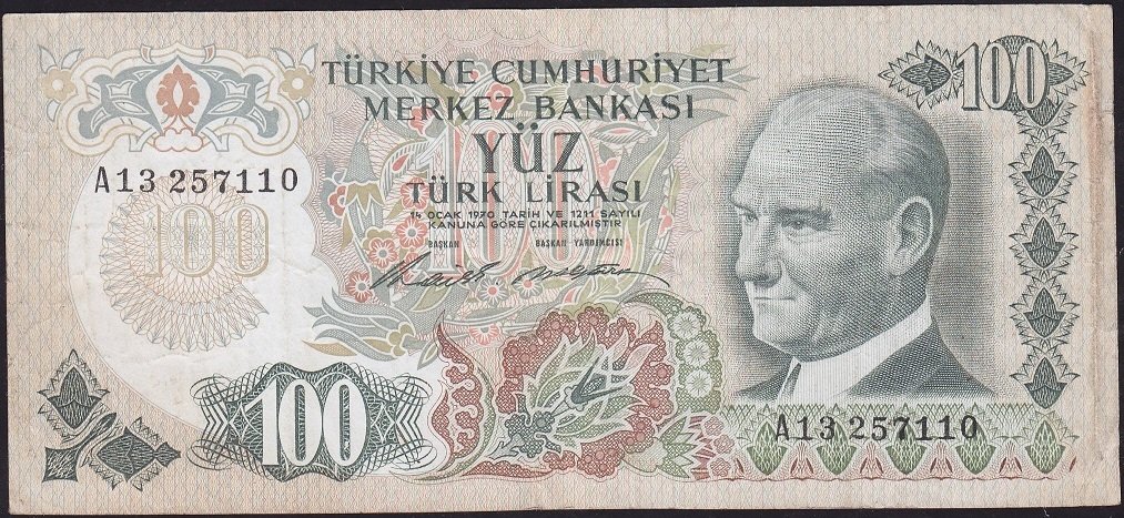 6.Emisyon 1.Tertip 100 Lira A13 257110 Çok Temiz