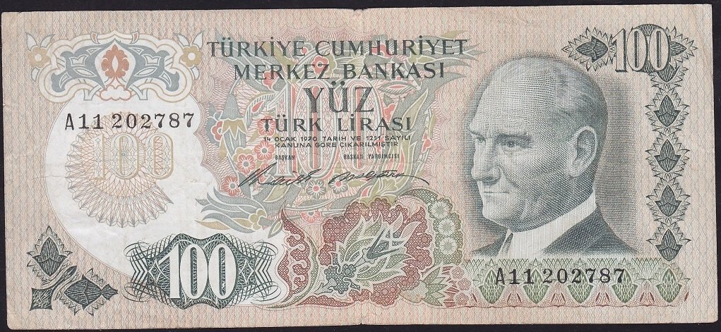 6.Emisyon 1.Tertip 100 Lira A11 202787 Çok Temiz