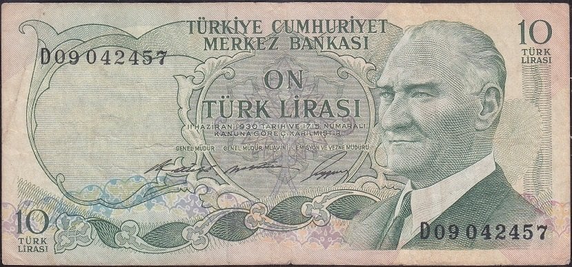 6.Emisyon 1.Tertip 10 Lira D09 042457 Çok Temiz